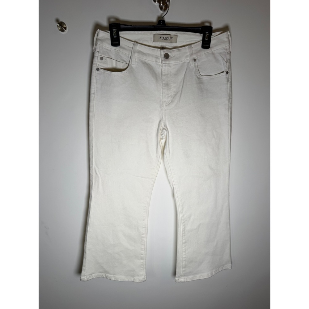 Liverpool Los Angeles White Petite Crop Flare Jeans Size 8/29P Stretch Denim